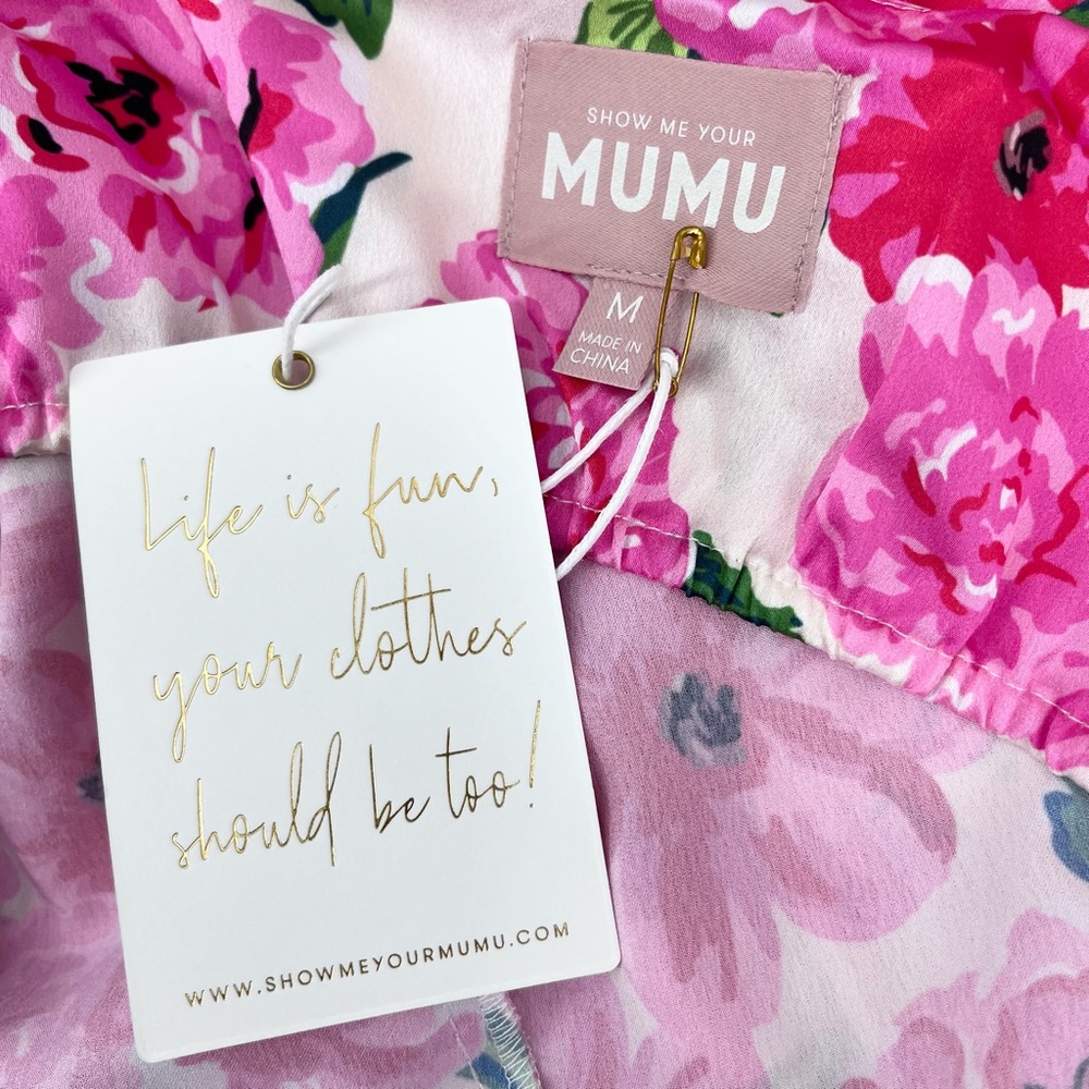 NWT Show Me Your Mumu Rosa Ruffle Pink Floral Satin Mini Dress Size Medium - Picture 12 of 15